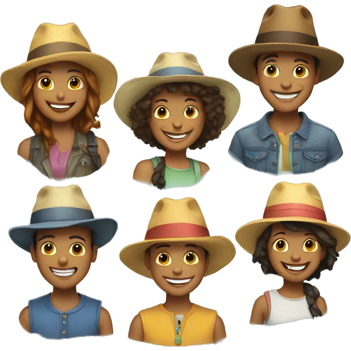 Happy friends with hats emoji