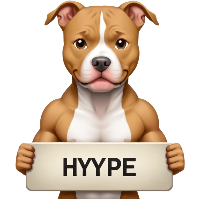Pit bull holding a sign that says HYPE emoji