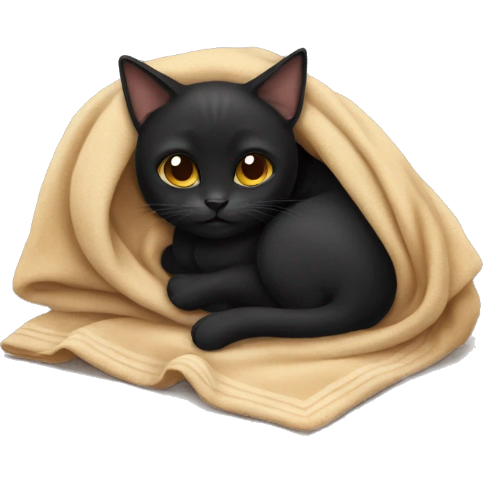 Black cat cuddling with a tan blanket emoji