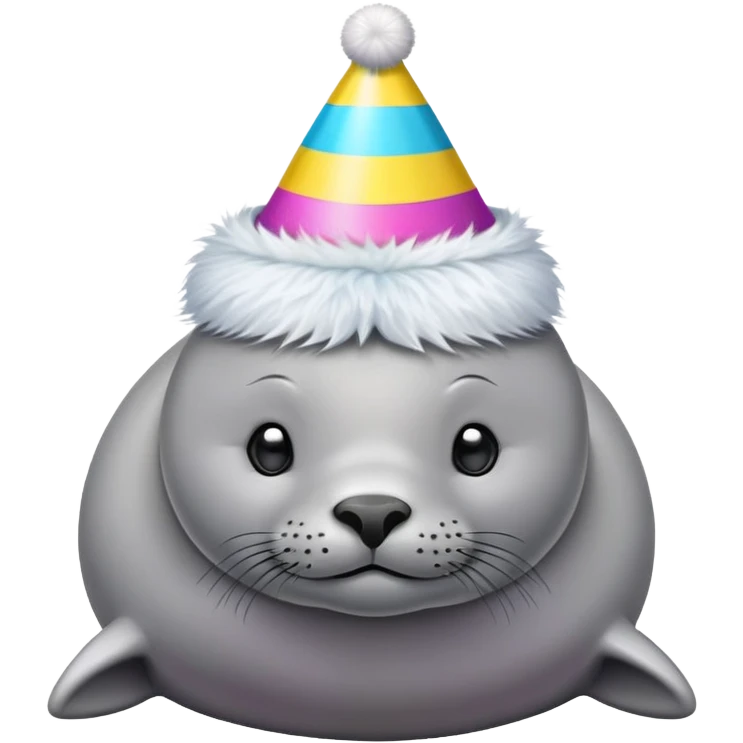 A cute seal wearing a colorful party hat, similar to a sustainable fuel plant logo emoji