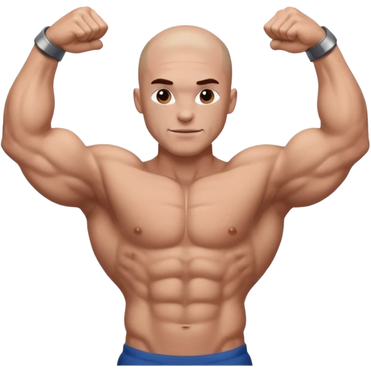 White skin, Shirtless, a lot of brown hair on the chest, Bodybuilder, big biceps and shoulders. Bald head emoji