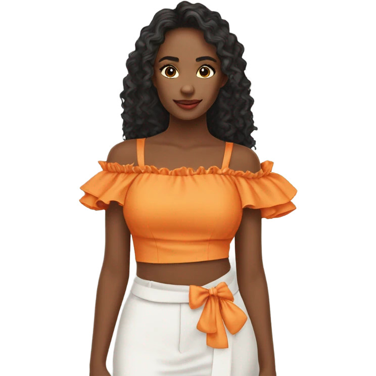 Realistic orange cut out crop top blouse. Ruffles. Isolated. Fancy sash emoji