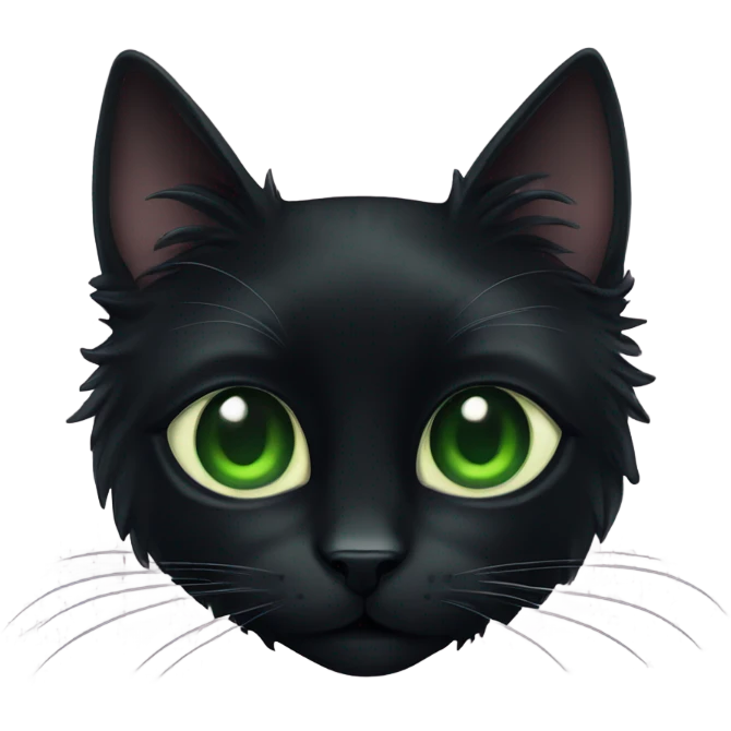 Long haired black cat with green eyes emoji