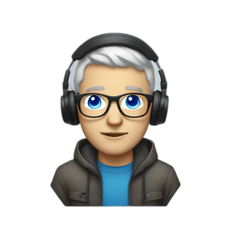 white man with blue eyes dj with headphones and round glasses emoji