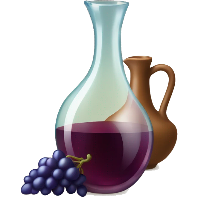 vintage carafe of wine with grape and glass emoji