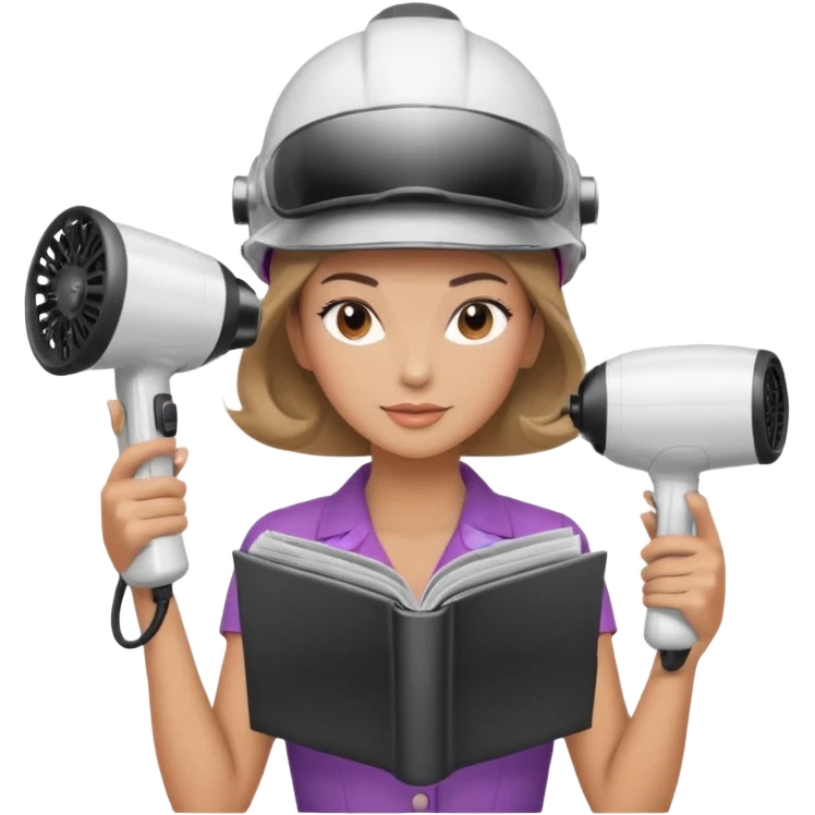 Emoji de mujer con casco secador, pelo recogido, cogiendo revista con las dos manos, estilo vintage chic emoji