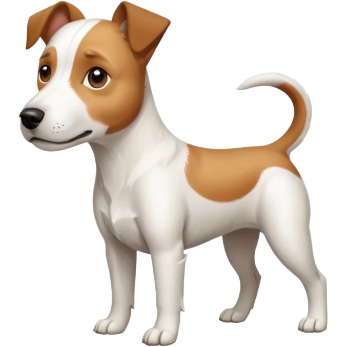 a full body large white parson russell terrier looking dog the size of a kelpie with light brown long ears and a light brown patch on one eye and a large snout emoji