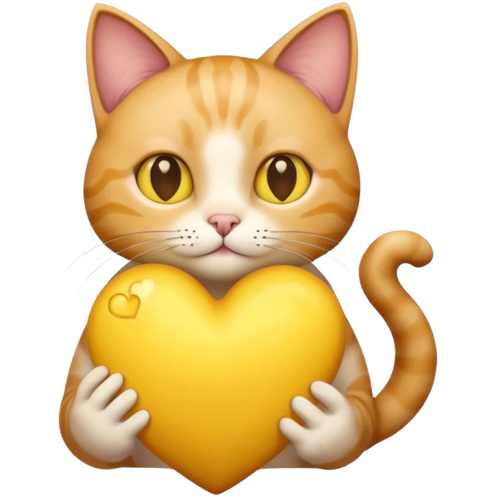 un gatto super realistico che tiene in mano un cuore giallo enorme emoji