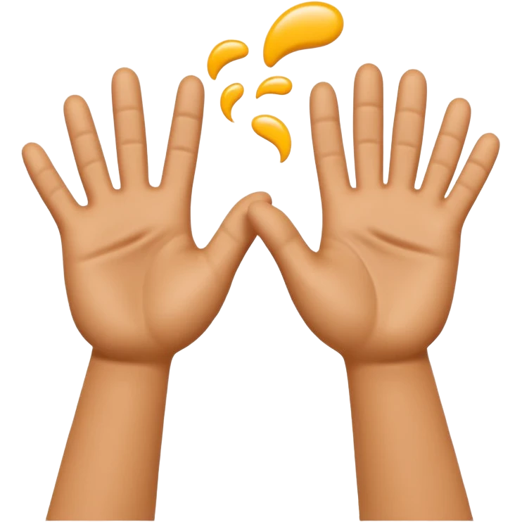 A 3D Apple-style emoji showing two different cartoon hands clapping together in a fun "high five / slap" gesture, only hands visible, with small motion lines and cheerful energy around, colorful and playful design emoji