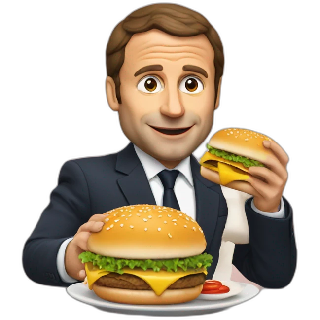 Macron qui mange un hamburger emoji