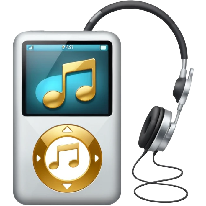 An iPod with headphones, displaying a music note emoji