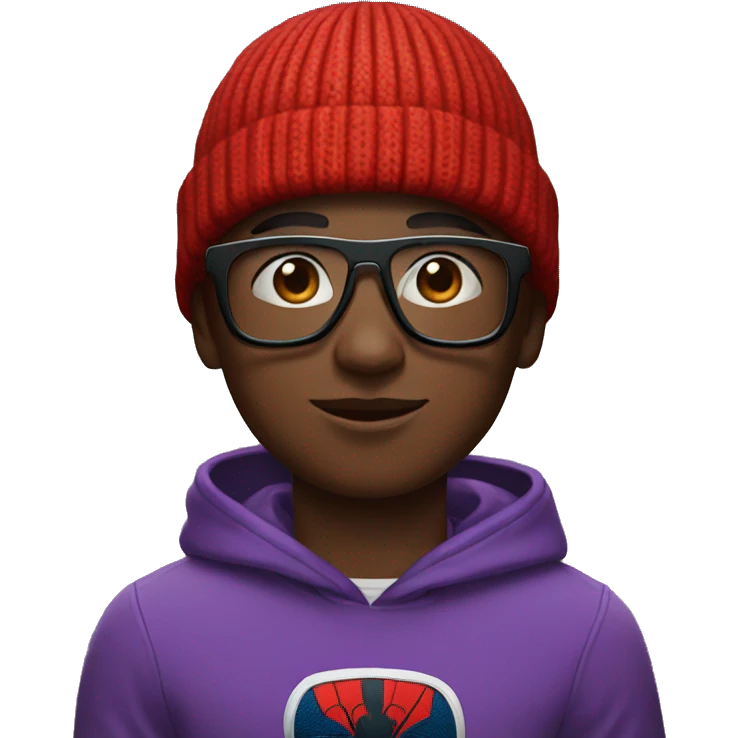 Black boy with spider man beanie with clout glasses emoji