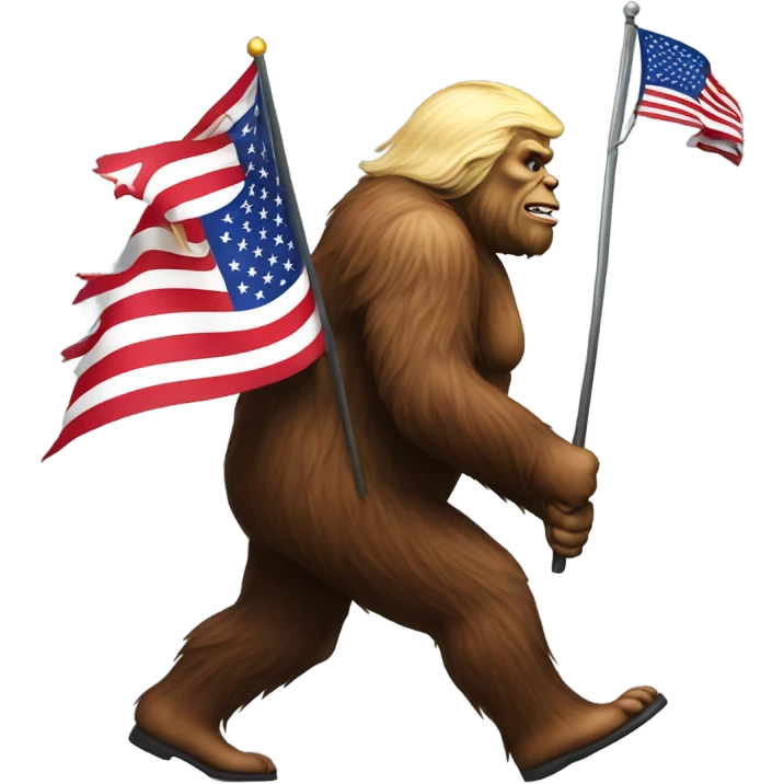 Patriotic Trump Sasquatch walking with flag emoji