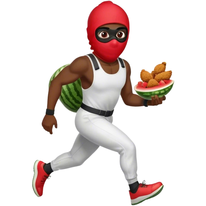Black guy running with a ski mask holding fried chicken and watermelon emoji