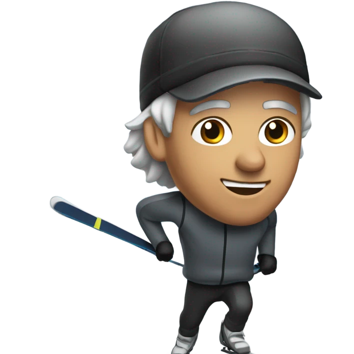 Man with Dark and gray hair on cross country skiing with a Black hat emoji