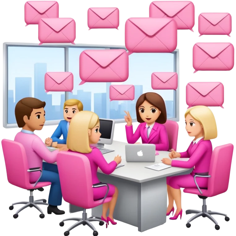 people in pink SPAM office setting having a SPAMGAGE meeting landscape  emoji
