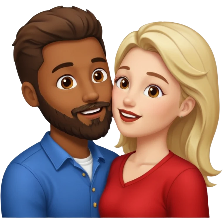 brown skin man with beard and white woman making out  emoji
