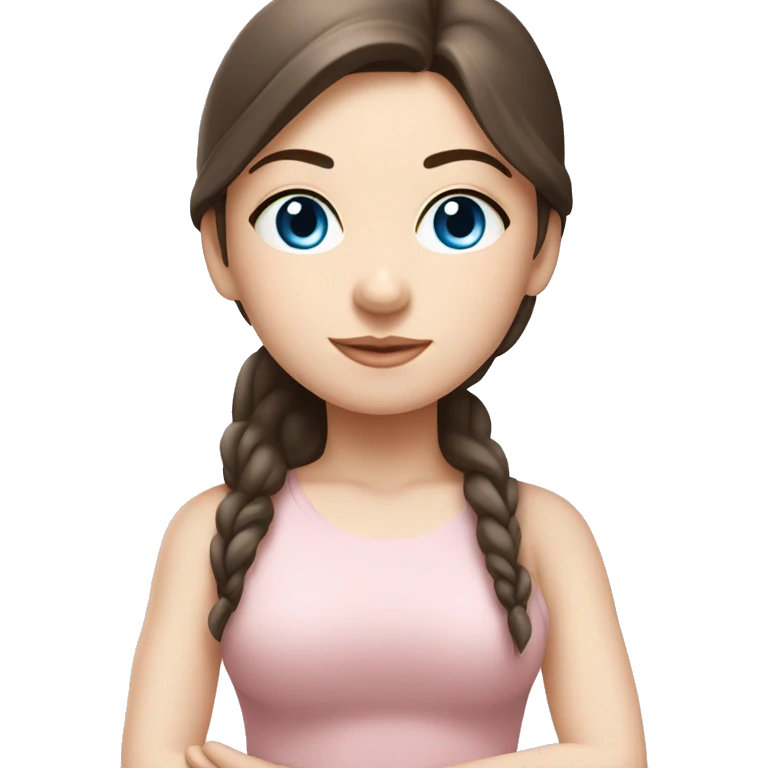 yoga brunette blue eyed and pale skin girl wearing light pink  emoji