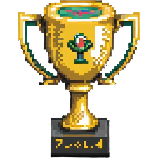 A golden trophy with a computer/code symbol for hackathon winner emoji