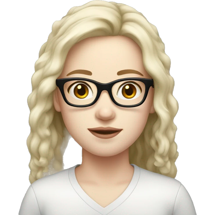 Pale skin, mid hair, girl, thick black frame glasses emoji