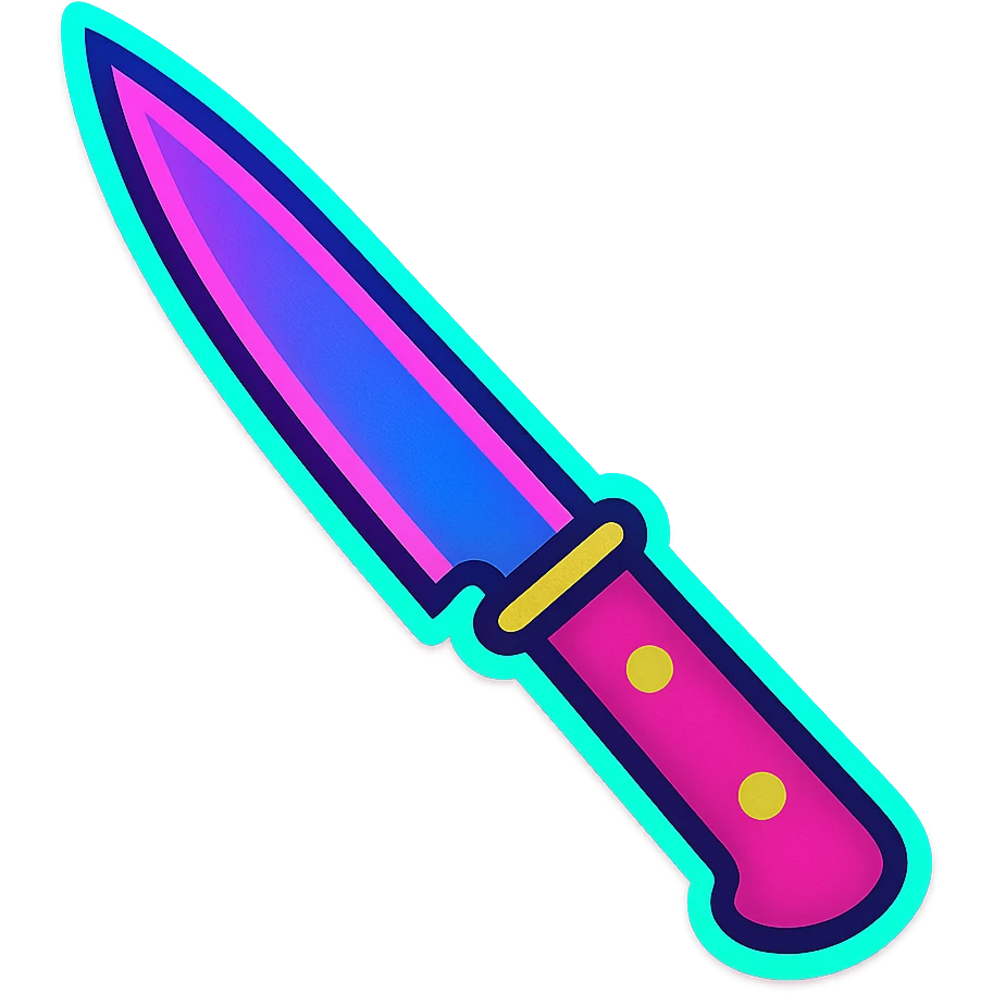 A knife with a neon glow, sleek and sharp, vibrant neon colors emoji