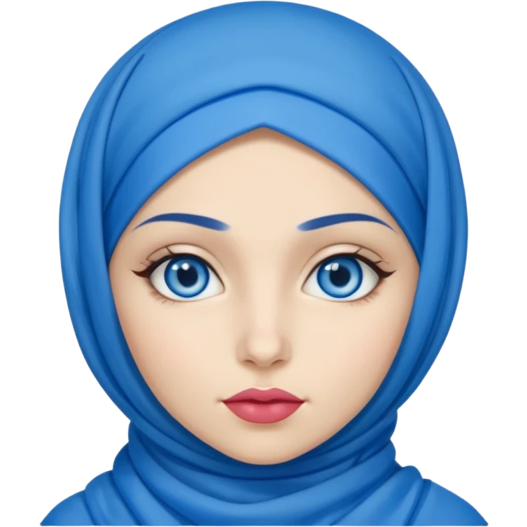 Turkish beautiful finish Konya girl blue eyes with blue hijab islamic dress and had on her hand blue lipstick emoji