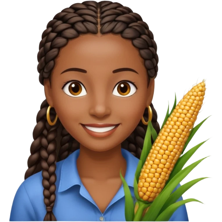 kenyan woman with long, black, braided hair in corn rows, brown eyes, pretty emoji