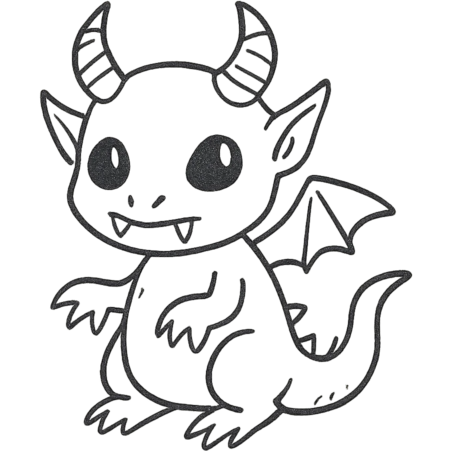 hand-drawn outlined kid dragon with demon and alien features emoji