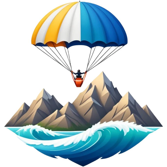 A bold emblem featuring a combination of symbols representing various extreme sports, like a mountain peak, a parachute, and a wave. The design is dynamic and sharp, capturing the thrill and adventure of extreme sports, with a strong, energetic vibe. emoji