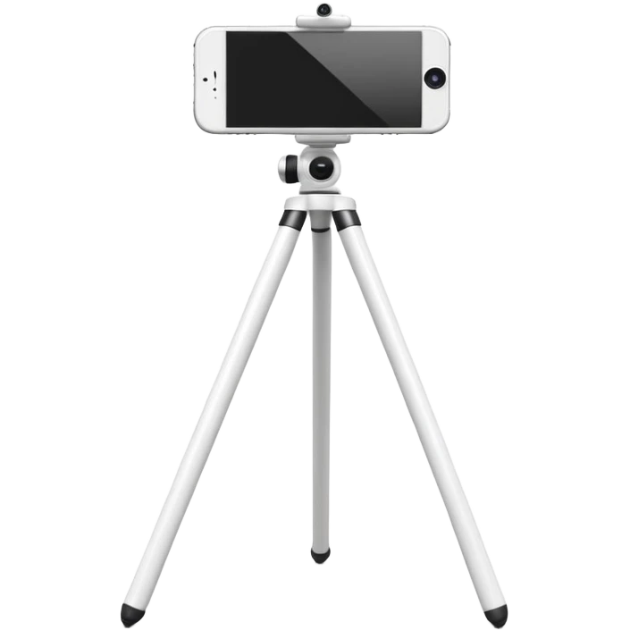 3D Apple-style emoji of a white tripod holding an iPhone 17,
rear view, visible camera lenses,
clean white background, smooth rounded design emoji