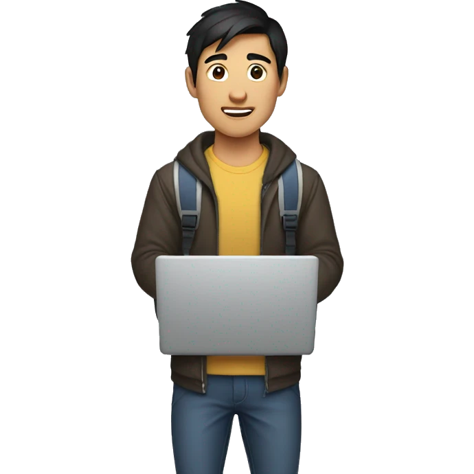
An Asian man, dark-haired college student who likes exercising and holding a laptop. emoji
