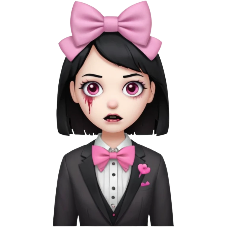 zombie girl,black hair with pink bow tie emoji
