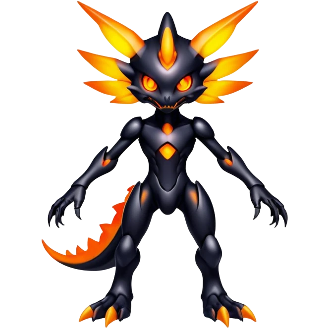 futuristic dark shadowy evil neon-glowing warm-colored Fakémon-Digimon-hybrid-creature (full body) emoji
