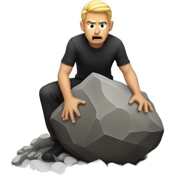 evil man putting a huge rock on a pile emoji