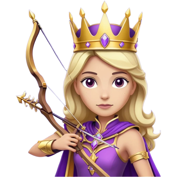 Archer Queen with crossbow, crown, purple and gold outfit emoji