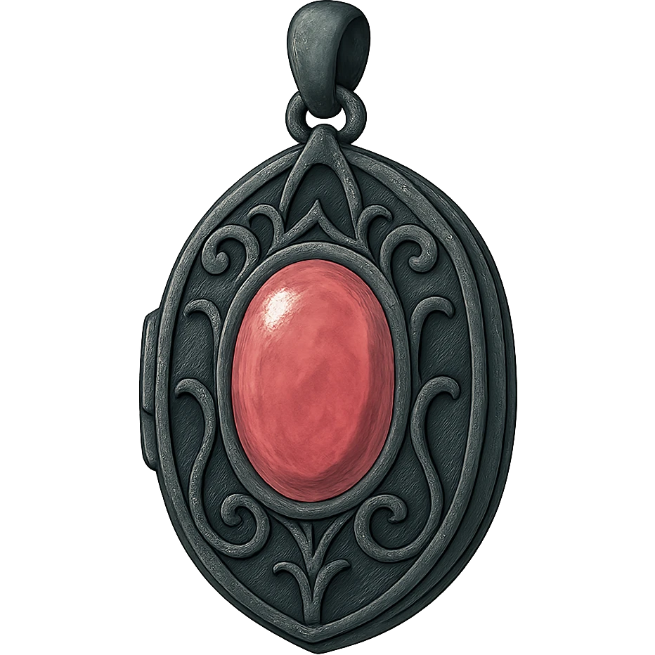 gothic locket, black and pink, ghibli style emoji