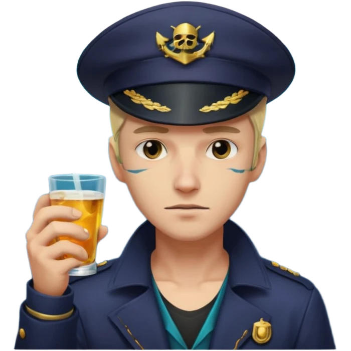 Cyberpunk sea captain with hat man, young - adult , drunk expression emoji