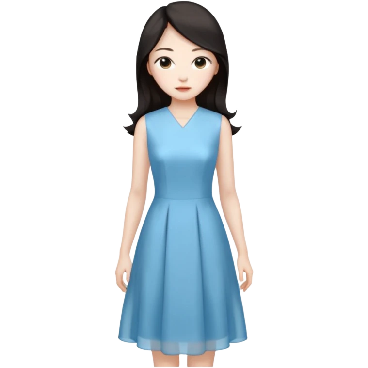 Chinese woman, brown hair, long black hair, pale blue dress emoji