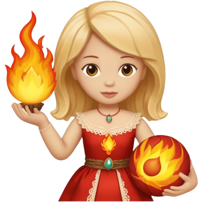 Boneca segurando uma Bola que está em chamas emoji