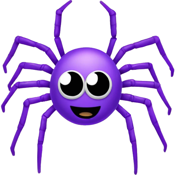 A happy and cute spider mascot. The spider should have a cheerful face and a non-threatening appearance. It should have a sleek, futuristic design with some elements representing technology and data. it has to be purple. emoji