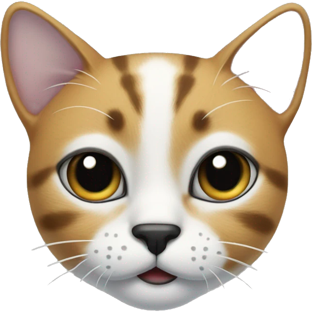 Cat with clear white face, with a black mustache-shaped spot under the nose and a little on nose. Big Dark patches on the forehead and around the ears  emoji
