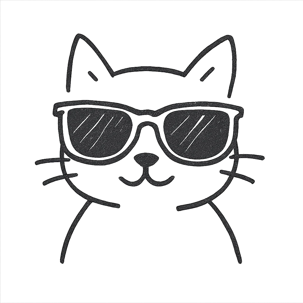 hand drawn outlined icon of a cat wearing sunglasses emoji