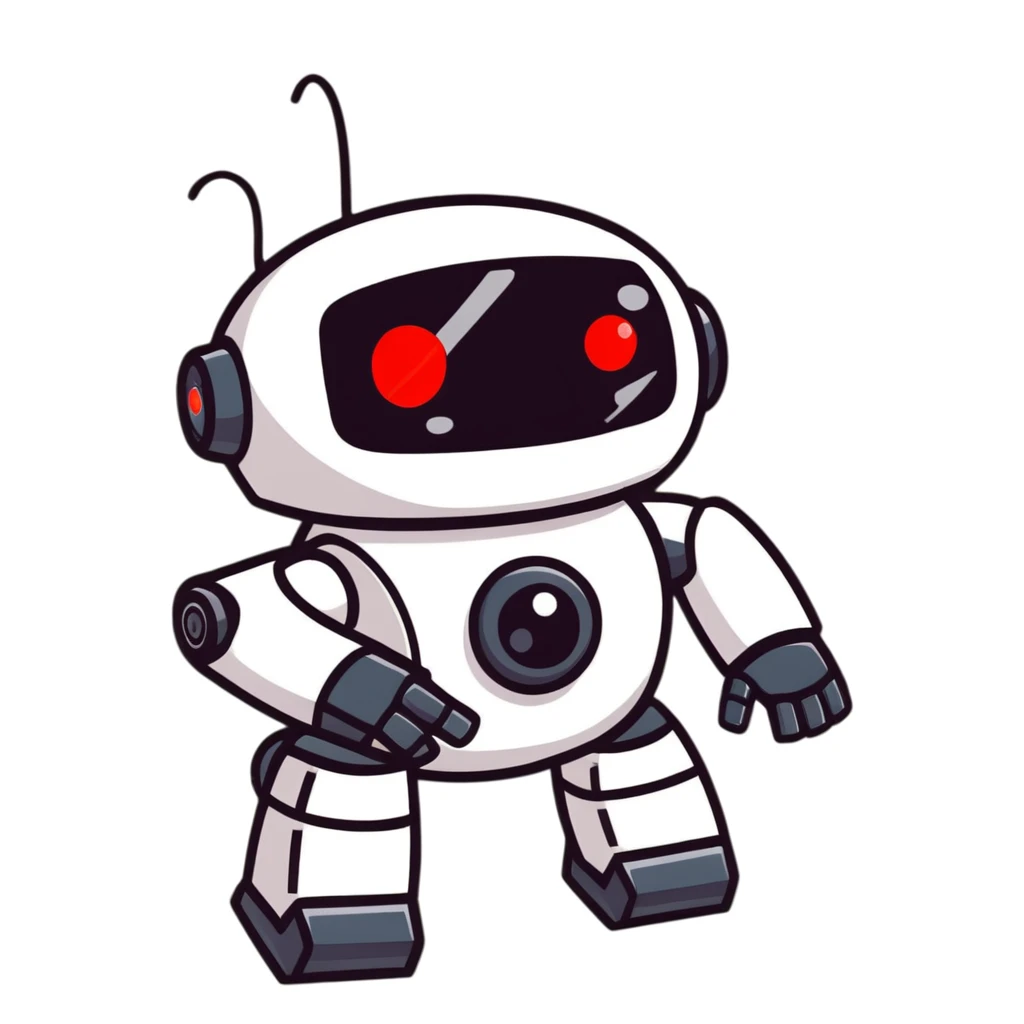black robot with white led red eyes, red background emoji