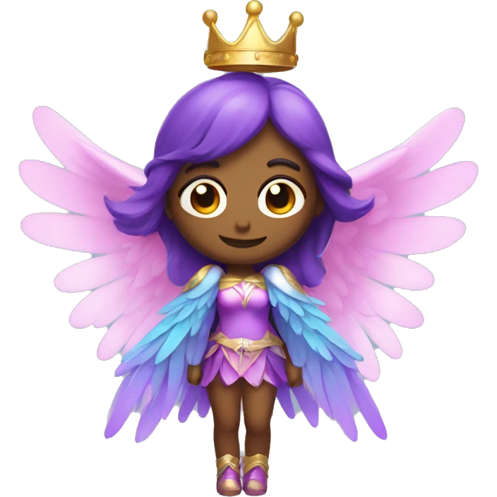 magic angel with crown and shiny pink-blue-purple wings emoji