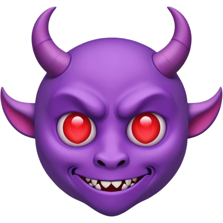 Purple demon emoji with red hearts for eyes,, circular head with horns emoji