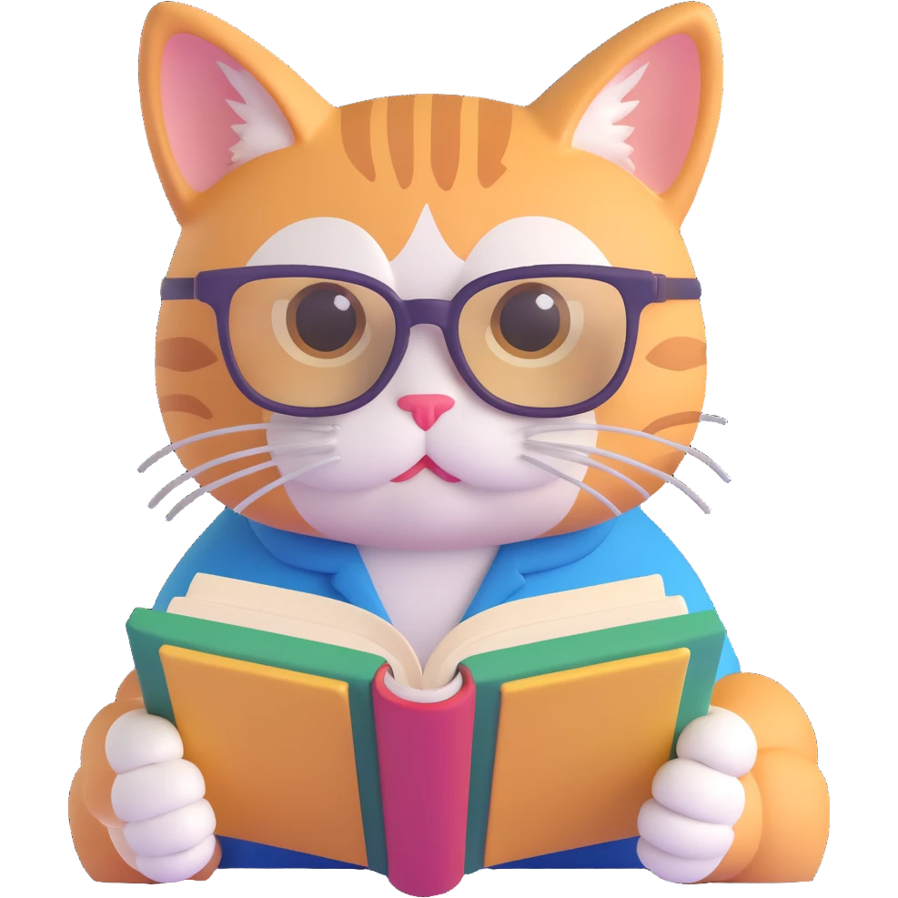 cat with glasses reading a book emoji