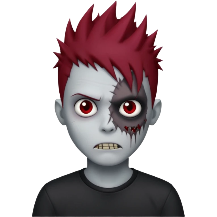 zombie boy with dark red spiky emo hair and black shirt emoji