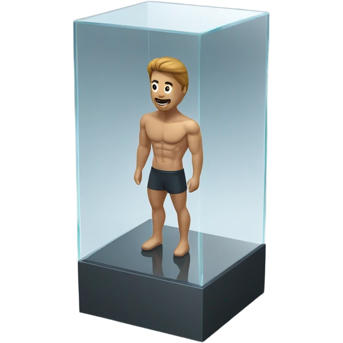 male abs inside a glass cube on a stand isometric view emoji