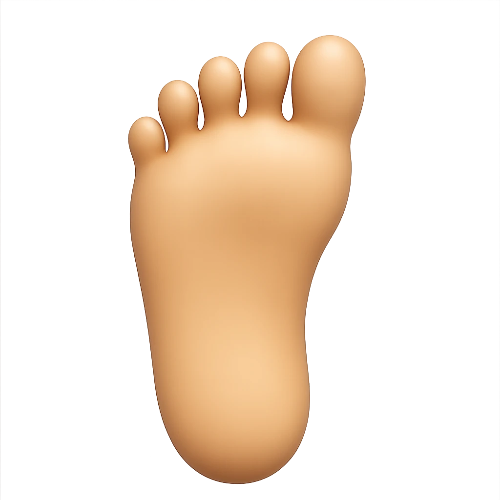 Create a right human foot in the style of a 3D emoji look, matching the reference image style, with a transparent background. emoji
