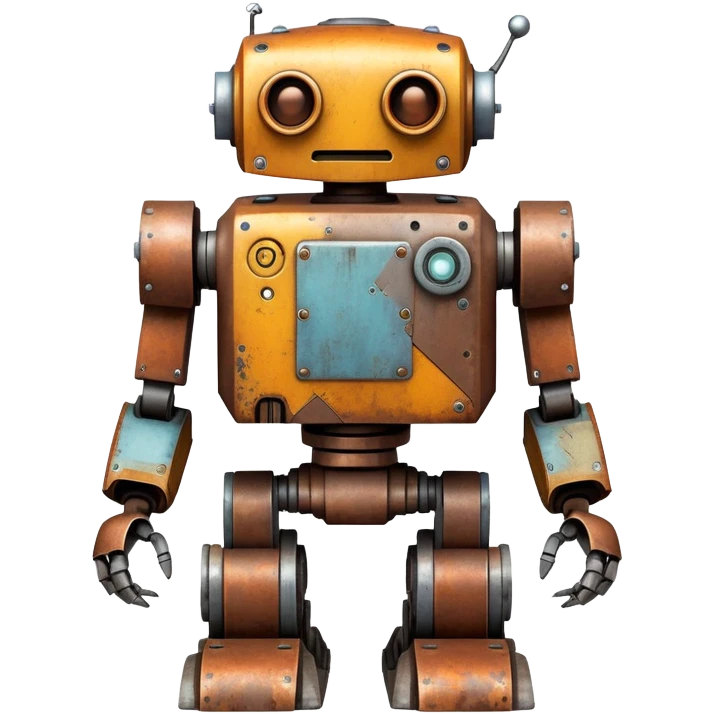 Rusted scavenger robot with patchwork body plates emoji
